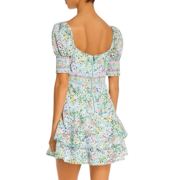 Alice + Olivia Crawford Floral Print Puff Sleeve Sweetheart Neck Mini Dress - 0 - Picture 3 of 16